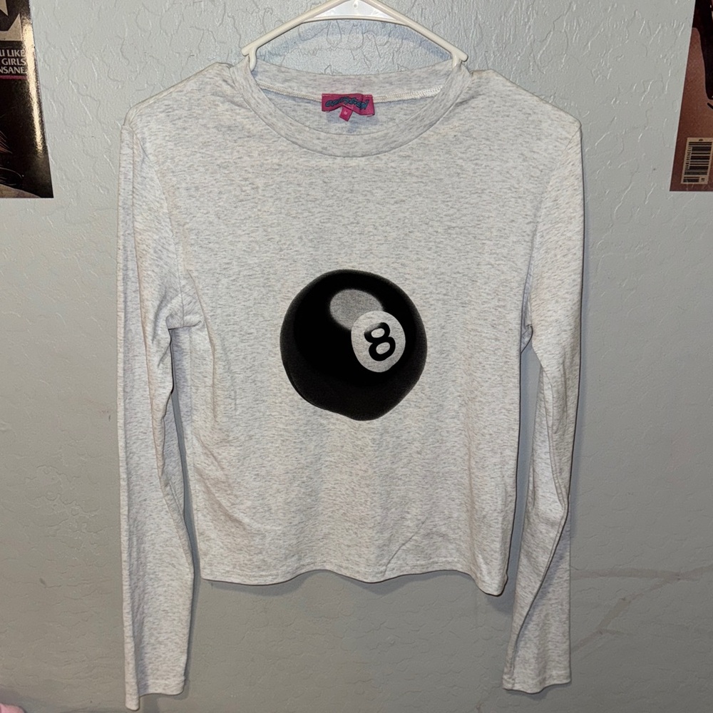 Edikted Gray Long Sleeve Tee with Black 8-Ball Design